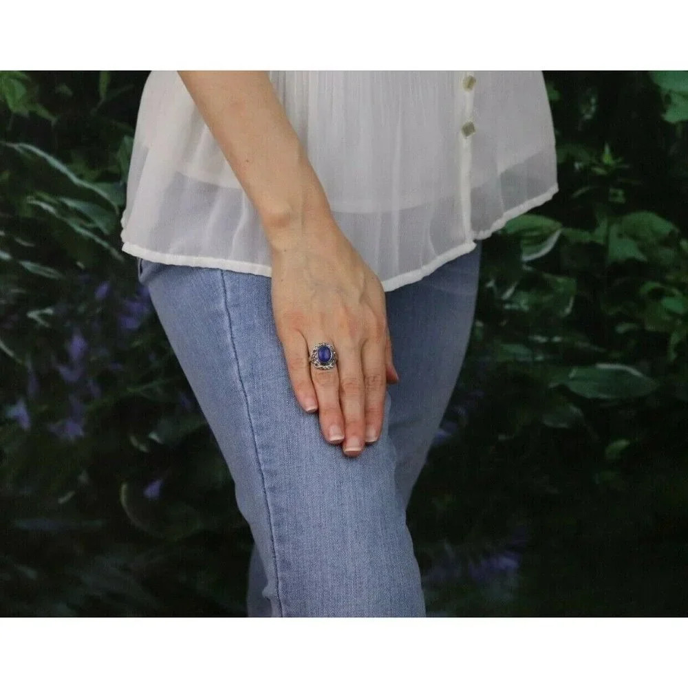 Sterling Silver Lapis Lazuli and Marcasite Ring Size 6 - Picture 3 of 7